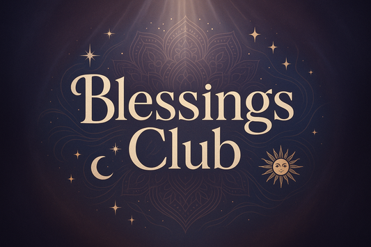 MysticalBlessings Club" logo with celestial and spiritual symbols