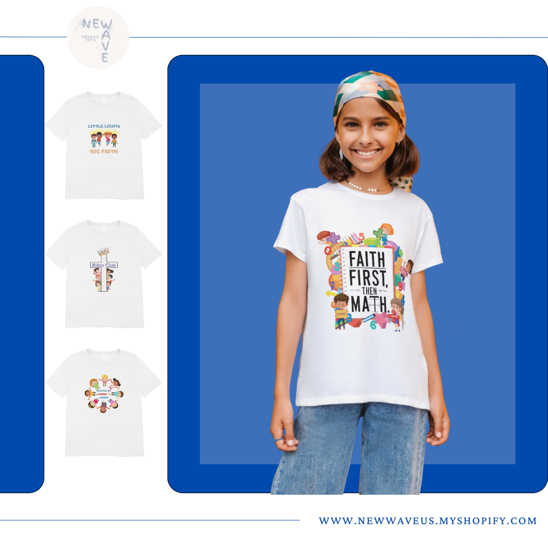 Kids' Christian graphic tees from The Scholars of Faith Collection.
