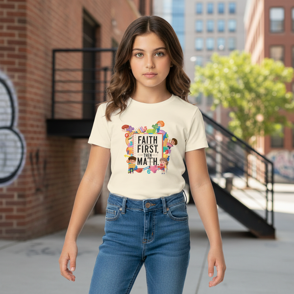 Youth Classic Tee Faith First Then Math!